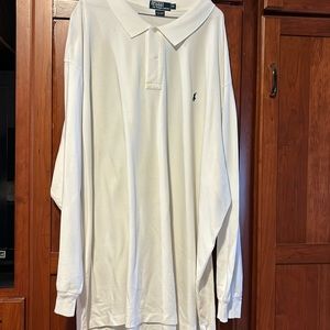 Polo by Ralph Lauren men’s size 6XL long sleeve white polo w/blue logo.